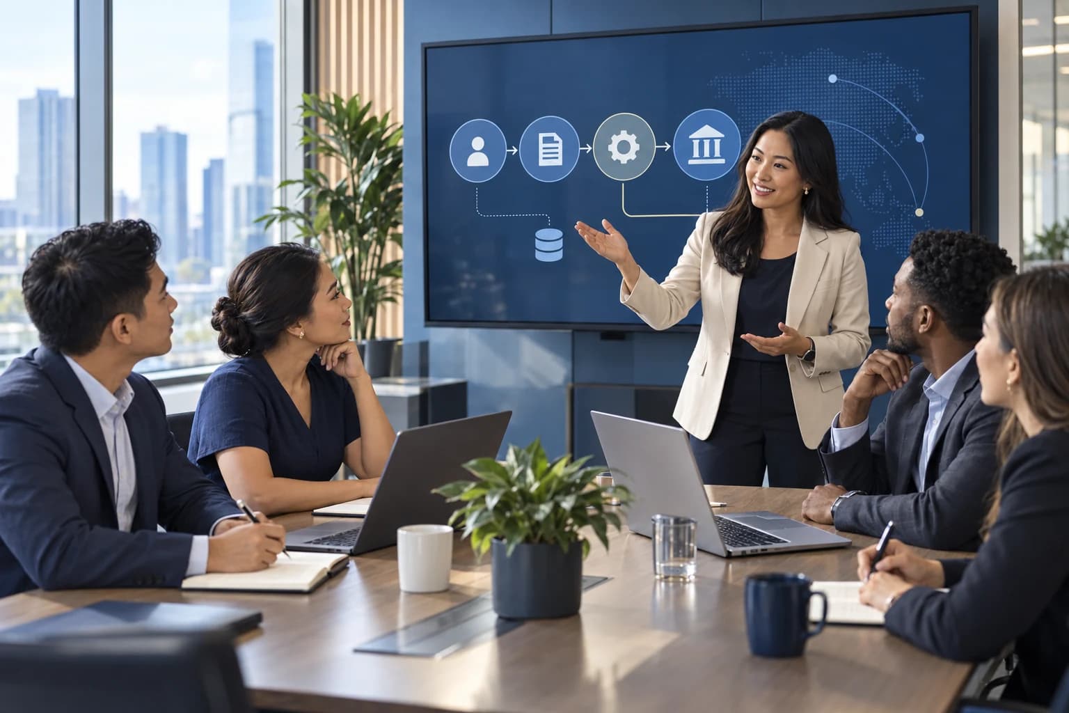 Brand illustration of a collaborative banking technology learning session